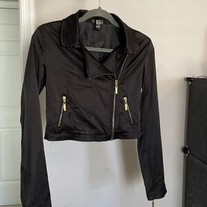 Urban Vibe crop black biker jacket. Long sleeve, size M. Double breast, zipper